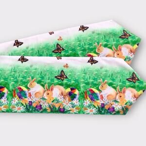 Easter Spring Green NWT Table Runner Bunny Eggs & Butterflies Multi-Color